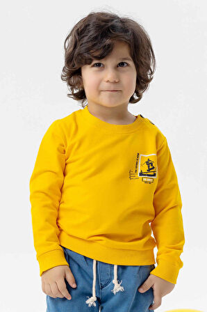 Breeze Erkek Bebek Sweatshirt Kaykaycı Baskılı 9 Ay-3 Yaş, Sarı