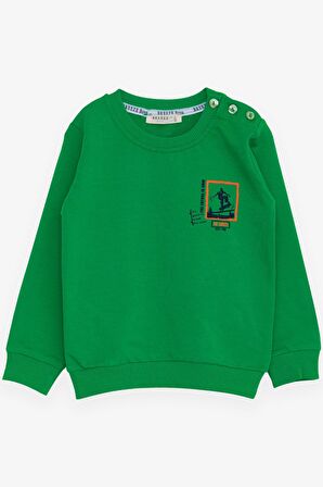 Breeze Erkek Bebek Sweatshirt Kaykaycı Baskılı 9 Ay-3 Yaş, Yeşil