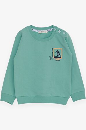 Breeze Erkek Bebek Sweatshirt Kaykaycı Baskılı 9 Ay-3 Yaş, Mint Yeşili