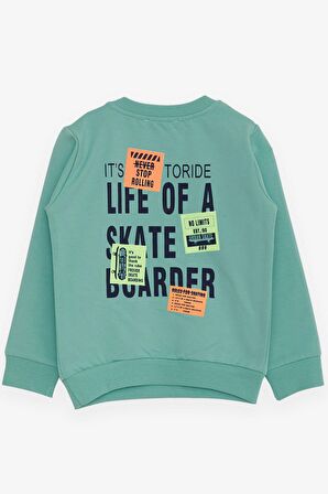 Breeze Erkek Bebek Sweatshirt Kaykaycı Baskılı 9 Ay-3 Yaş, Mint Yeşili