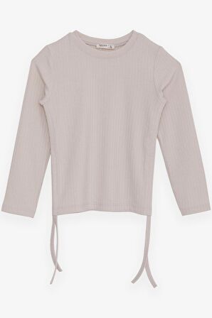 Breeze Kız Çocuk Uzun Kollu Tişört Yanları Büzgülü 8-14 Yaş, Bej