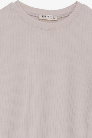 Breeze Kız Çocuk Uzun Kollu Tişört Yanları Büzgülü 8-14 Yaş, Bej