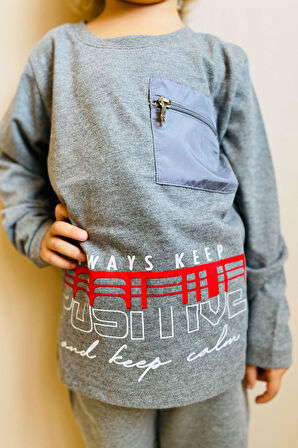 Breeze Erkek Çocuk Uzun Kollu Tişört Cepli Fermuarlı 5-10 Yaş, Koyu Gri Melanj