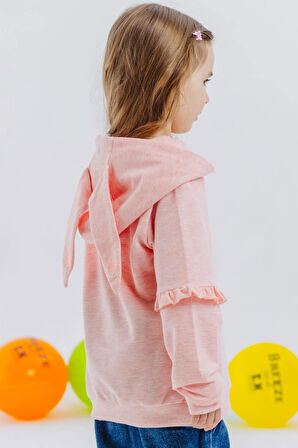 Breeze Kız Çocuk Sweatshirt Tavşancık Baskılı 1.5-5 Yaş, Somon Melanj