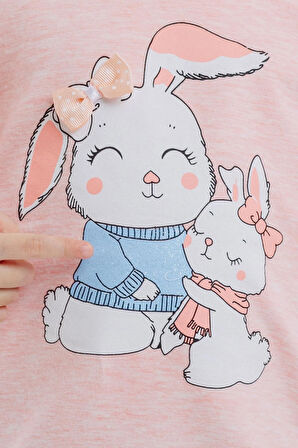 Breeze Kız Çocuk Sweatshirt Tavşancık Baskılı 1.5-5 Yaş, Somon Melanj
