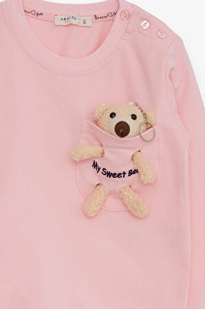 Breeze Kız Çocuk Sweatshirt Ayıcık Aksesuarlı 1.5-5 Yaş, Pembe