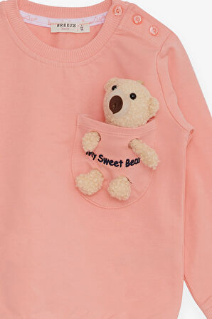 Breeze Kız Çocuk Sweatshirt Ayıcık Aksesuarlı 1.5-5 Yaş, Somon