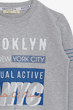 Breeze Erkek Çocuk Sweatshirt Yazı Baskılı 7-12 Yaş, Açık Gri Melanj