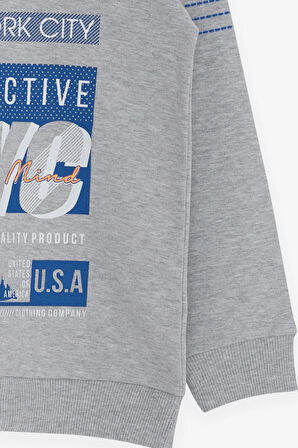 Breeze Erkek Çocuk Sweatshirt Yazı Baskılı 7-12 Yaş, Açık Gri Melanj