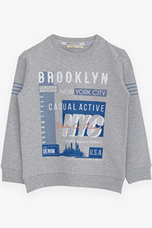 Breeze Erkek Çocuk Sweatshirt Yazı Baskılı 7-12 Yaş, Açık Gri Melanj