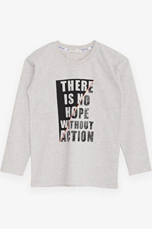Breeze Erkek Çocuk Uzun Kollu Tişört Yazı Baskılı 6-12 Yaş, Bej Melanj