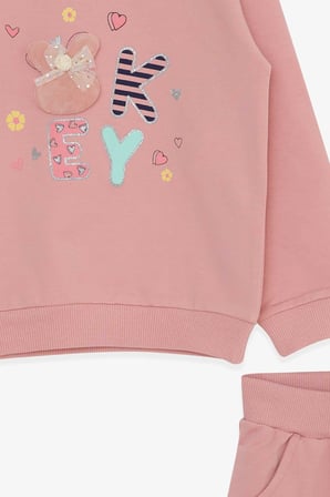 Breeze Kız Bebek Eşofman Takımı Simli Aksesuarlı 9 Ay-3 Yaş, Gülkurusu