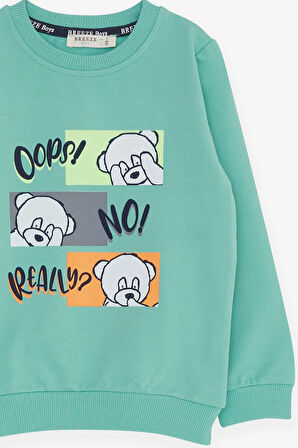 Breeze Erkek Çocuk Eşofman Takımı Şaşkın Ayıcık Baskılı 1-4 Yaş, Mint Yeşili