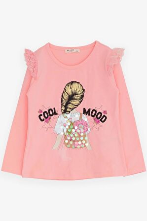 Breeze Kız Çocuk Uzun Kollu Tişört Omuzu Güpürlü 4-9 Yaş, Pembe