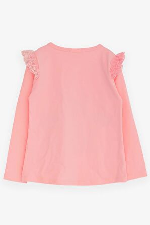 Breeze Kız Çocuk Uzun Kollu Tişört Omuzu Güpürlü 4-9 Yaş, Pembe