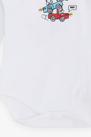 Breeze Erkek Bebek Çıtçıtlı Body Araba Baskılı 9 Ay-3 Yaş, Beyaz