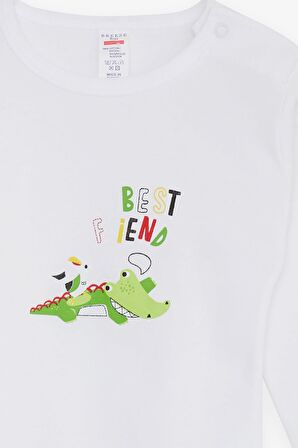 Breeze Erkek Bebek Çıtçıtlı Body Timsah Baskılı 9 Ay-3 Yaş, Beyaz