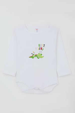 Breeze Erkek Bebek Çıtçıtlı Body Timsah Baskılı 9 Ay-3 Yaş, Beyaz