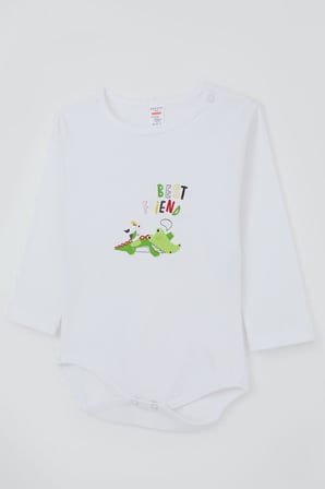 Breeze Erkek Bebek Çıtçıtlı Body Timsah Baskılı 9 Ay-3 Yaş, Beyaz