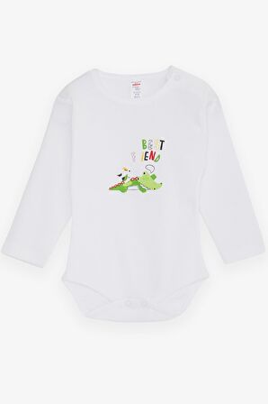 Breeze Erkek Bebek Çıtçıtlı Body Timsah Baskılı 9 Ay-3 Yaş, Beyaz
