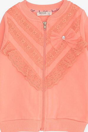 Breeze Kız Çocuk Hırka Güpürlü 3-7 Yaş, Somon