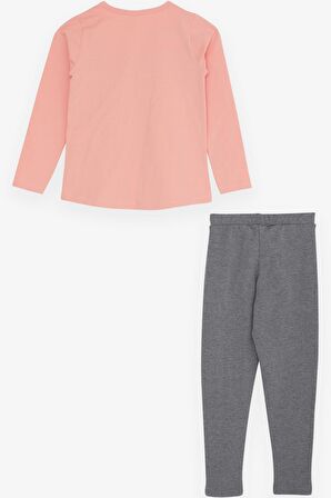 Breeze Kız Çocuk Taytlı Takım Yazı Baskılı 4-9 Yaş, Pudra
