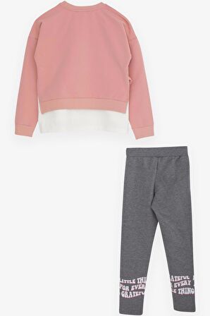 Breeze Kız Çocuk Taytlı Takım Yazı Çiçek Baskılı 8-12 Yaş, Gülkurusu