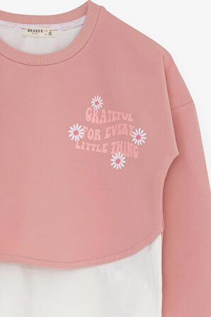 Breeze Kız Çocuk Taytlı Takım Yazı Çiçek Baskılı 8-12 Yaş, Gülkurusu