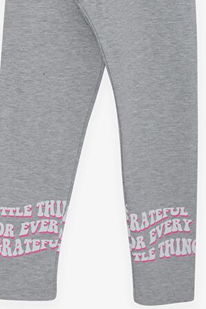 Breeze Kız Çocuk Taytlı Takım Yazı Çiçek Baskılı 8-12 Yaş, Neon Pembe