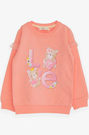 Breeze Kız Çocuk Sweatshirt Ayıcık Baskılı 1-4 Yaş, Somon