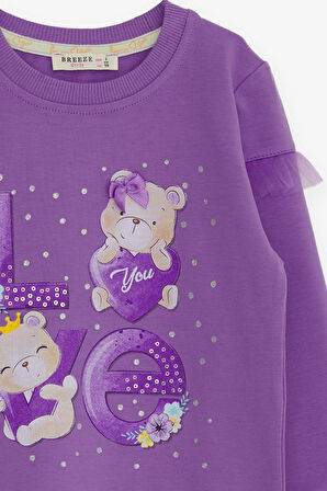 Breeze Kız Çocuk Sweatshirt Ayıcık Baskılı 1-4 Yaş, Lila