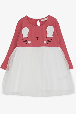 Breeze Kız Çocuk Uzun Kollu Elbise Kedicik Nakışlı 1.5-5 Yaş, Kiremit