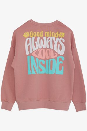 Breeze Kız Çocuk Sweatshirt Renkli Yazı Baskılı 8-14 Yaş, Gülkurusu