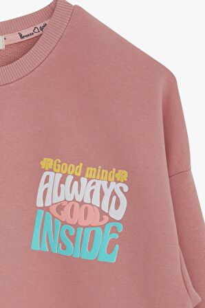 Breeze Kız Çocuk Sweatshirt Renkli Yazı Baskılı 8-14 Yaş, Gülkurusu