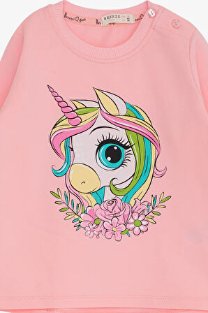 Breeze Kız Çocuk Uzun Kollu Tişört Unicorn Baskılı 1.5-5 Yaş, Pembe