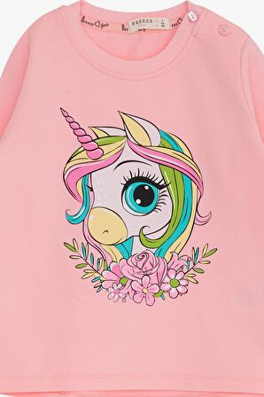 Breeze Kız Çocuk Uzun Kollu Tişört Unicorn Baskılı 1.5-5 Yaş, Pembe