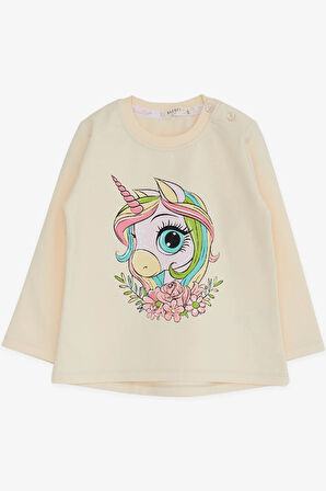Breeze Kız Çocuk Uzun Kollu Tişört Unicorn Baskılı 1.5-5 Yaş, Krem