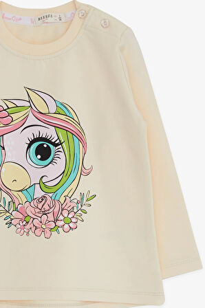 Breeze Kız Çocuk Uzun Kollu Tişört Unicorn Baskılı 1.5-5 Yaş, Krem