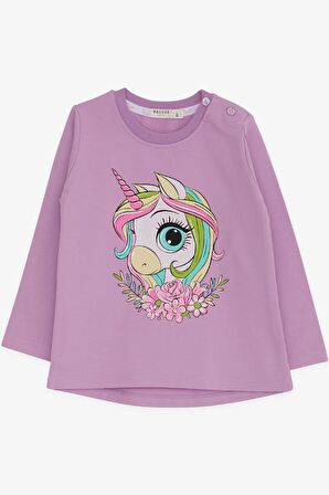 Breeze Kız Çocuk Uzun Kollu Tişört Unicorn Baskılı 1.5-5 Yaş, Lila