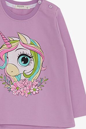 Breeze Kız Çocuk Uzun Kollu Tişört Unicorn Baskılı 1.5-5 Yaş, Lila