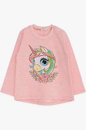 Breeze Kız Çocuk Uzun Kollu Tişört Unicorn Baskılı 1.5-5 Yaş, Somon Melanj
