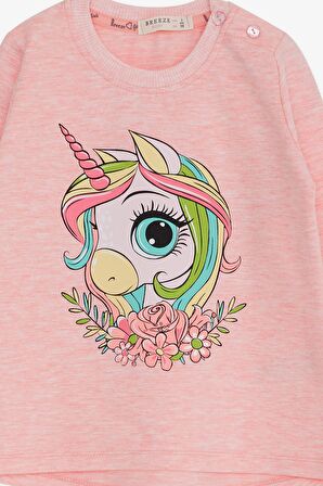 Breeze Kız Çocuk Uzun Kollu Tişört Unicorn Baskılı 1.5-5 Yaş, Somon Melanj