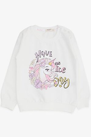 Breeze Kız Çocuk Sweatshirt Unicorn Baskılı 2-6 Yaş, Beyaz