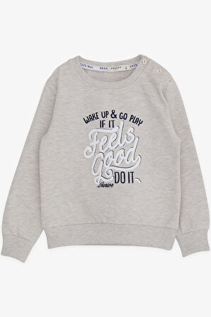 Breeze Erkek Çocuk Sweatshirt Yazı Baskılı 2-6 Yaş, Bej Melanj