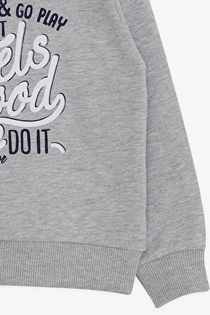 Breeze Erkek Çocuk Sweatshirt Yazı Baskılı 2-6 Yaş, Gri Melanj