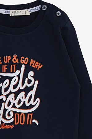 Breeze Erkek Çocuk Sweatshirt Yazı Baskılı 2-6 Yaş, Lacivert