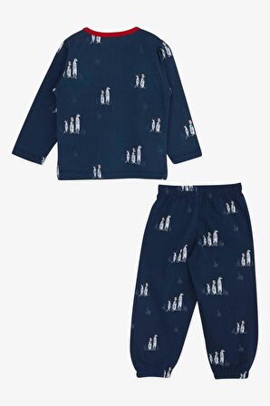 Breeze Erkek Bebek Pijama Takımı Yılbaşı Temalı 9 Ay-3 Yaş, Lacivert