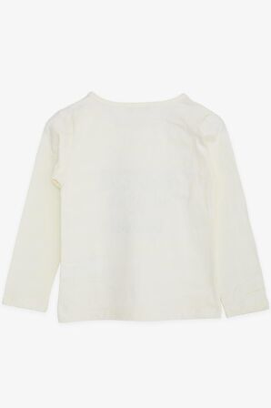 Breeze Kız Çocuk Uzun Kollu Tişört Taşlı Yazı Baskılı 5-10 Yaş, Ekru