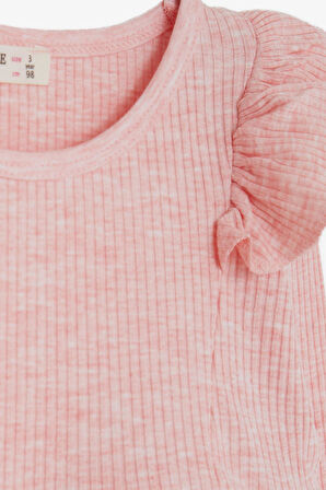 Breeze Kız Çocuk Uzun Kollu Elbise Omuzu Fırfırlı 3-8 Yaş, Somon Melanj