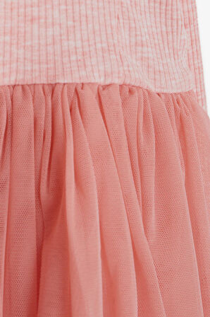 Breeze Kız Çocuk Uzun Kollu Elbise Omuzu Fırfırlı 3-8 Yaş, Somon Melanj